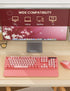 Wireless Keyboard and Mouse Combo, Cute Typewriter Keyboard with Detachable Wrist Rest, Retro Round Keycaps