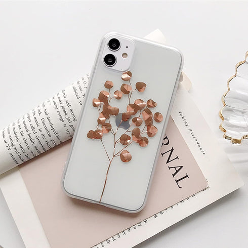 ZCDAYE 13, 13, Clear Case for iPhone Galvanized Leaves TPU Case Protective Case for iPhone Saplings