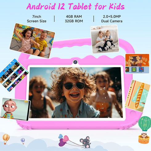 YQSAVIOR Kids Tablet 7 inch, Android 12 Tablet for Kids, 4GB RAM 32GB ROM, Bluetooth, IPS Screen, Parental Control,