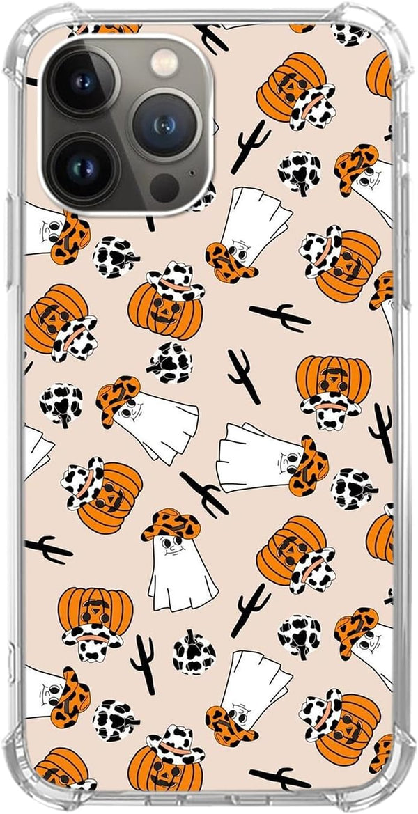 Halloween Western Cowboy Ghost Case for iPhone 14 Pro Max, Trendy Cool Hippie Ghost Wild Cactus Cover for Teens Men
