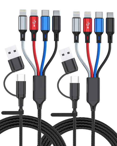 seynli (2-Pack) 6-in-1 Multi Charging Cable 6ft, Compatible with iPhone, USB-C, Micro USB - Multi End Charging
