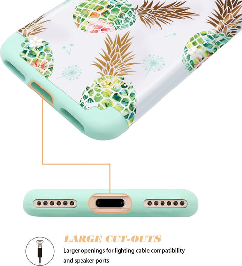 Fingic for iPhone 8/7 Case - Pineapple Hybrid 2 in 1 Shock-Absorbent Green Silicone & Polycarbonate Case with Pineapple
