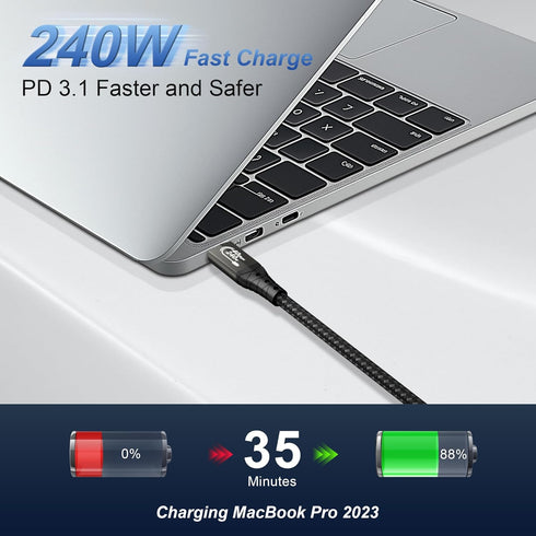 8K/4K 4 10FT/3m, 40Gbps 240W USB4 3, 16 ZIKNYDO for Thunderbolt Cable Data Transfer, Cable, USB C Monitor Cable