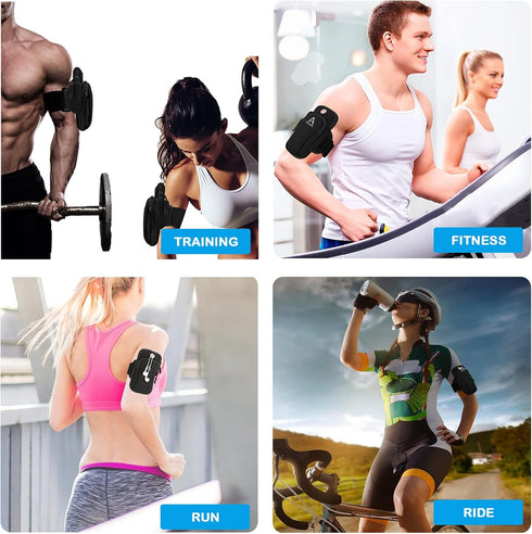 Sports Armband for Running Gym, Universal Smartphone Arm Bag with Earphone Hole, Pockets for iPhone 15, 14, 13, 12
