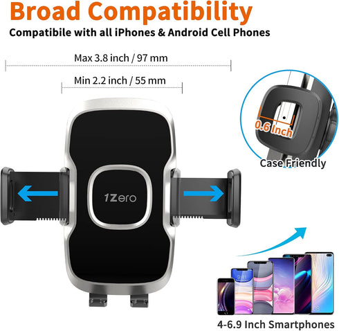 1Zero Solid Car Truck Phone Mount Holder with 14-Inch Gooseneck Long Arm, Windshield Mobile Holders with