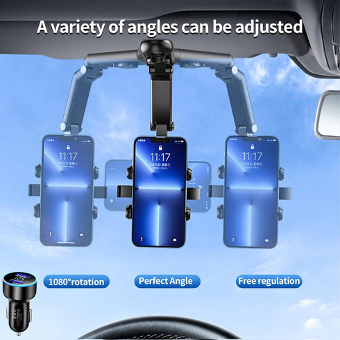 Phone Mount for Car, Rearview Mirror Holder, Rotatable and Retractable for iPhone and Android Smartphones