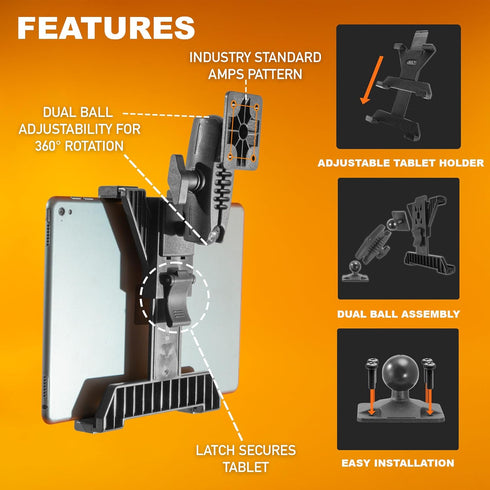 iBOLT 7" 11" Commercial 1 inch 25mm TabDock Bizmount AMPs - Heavy Duty Drill Base Tablet Holder/Mount for All