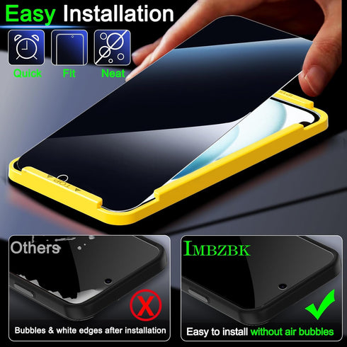 IMBZBK 4 Pack Privacy Screen Protector for iPhone 15, Tempered Glass with Camera Lens Protector, 9H Anti Spy,
