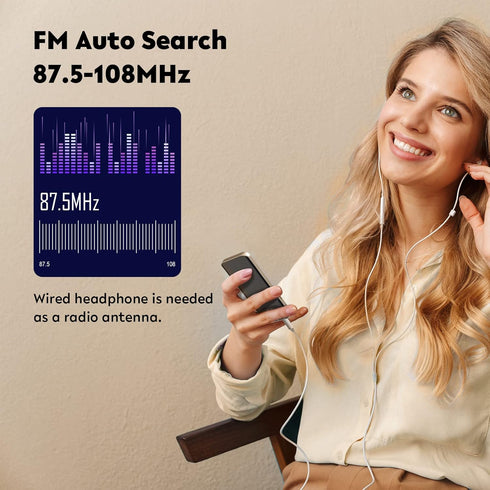 AGPTEK 64GB MP3 5.3, 2.4 inch 64GB, 128GB Player with Bluetooth Screen Portable Music Player with Speaker, FM Radio