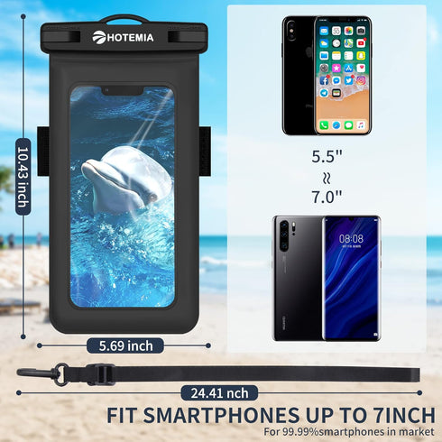 Waterproof Cell Phone Pouch Floating, Dry Bag with Neck Lanyard and Armband, Fits iPhone and All Cell Phones, Black