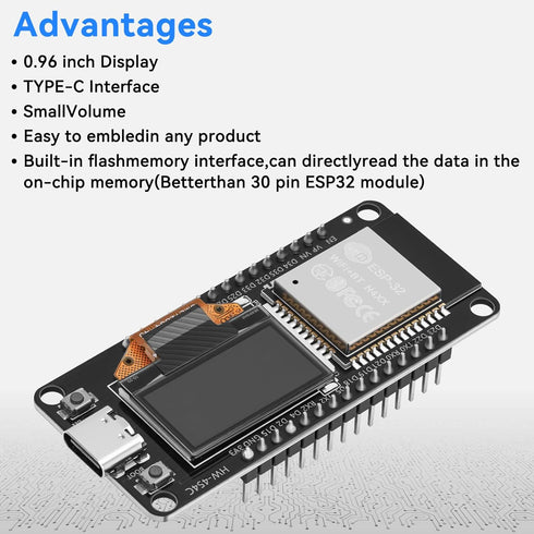 Meshnology ESP32 ESP-32S ESP-WROOM-32 0.96 inch 2.4GHz 30 Development Board mit OLED Display Dual-Mode Development