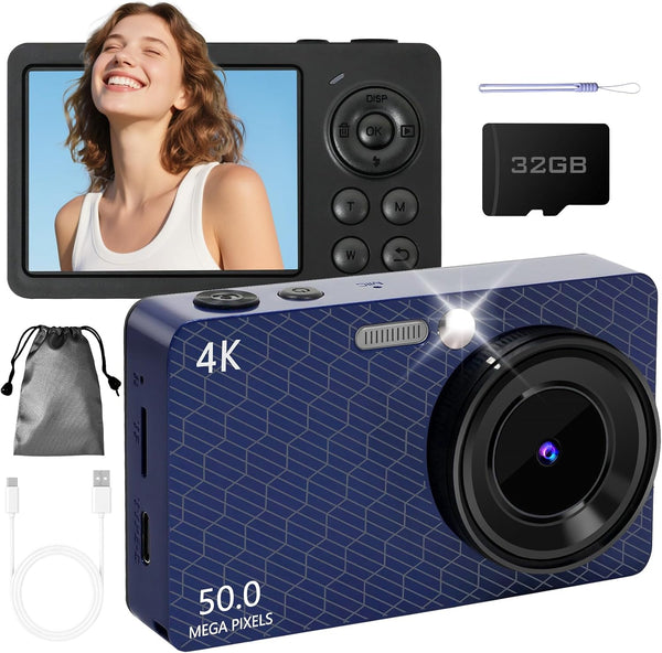 HUAZIX Digital Camera for Photography Autofocus, 4K Point and Shoot Cameras with 32GB