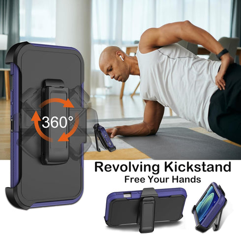 iPhone 12 & 12 Pro Case - Heavy Duty Rugged Cover with Belt Clip, Built-in Screen Protector, Kickstand (Deep Blue)