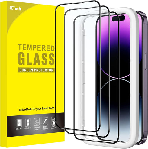 JETech Full Coverage Screen Protector for iPhone 14 Pro 6.1-Inch, Black Edge Tempered Glass Film, Easy Installation