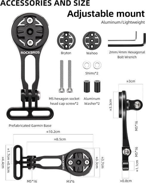 ROCKBROS 4 cm Bike Computer Mount Adjustable Out-Front Bicycle Computer Mount Aluminum Integrated Cycling Computer