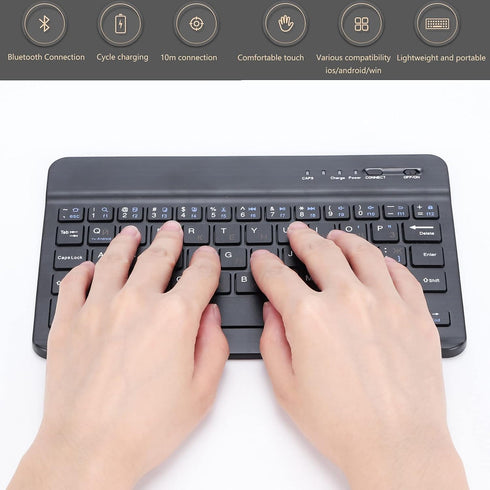 Thin 7 Inch Rechargeable Russian Keyboard, Bilingual Bluetooth for Android, Windows, iOS