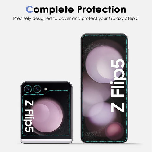 Fotbor Samsung Galaxy Z Flip 5 Screen Protector Pack: 3 Inner Flexible Films, 3 Tempered Glass Back Protectors, 2