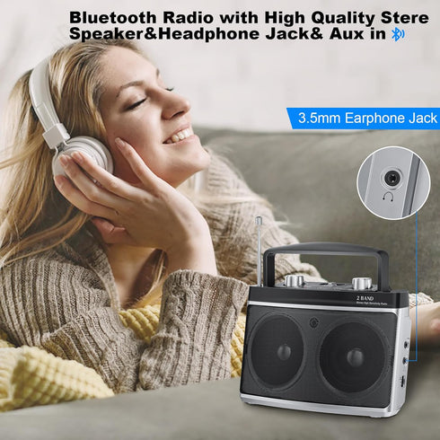 Portable AM FM Radio with Best Reception, Bluetooth Transistor Radio, Wall or Battery Powered, Small Radio for Home,