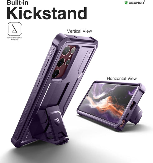 Dexnor Samsung Galaxy S22 Ultra Case, Built-in Screen Protector and Kickstand, Heavy Duty Military Grade Protection