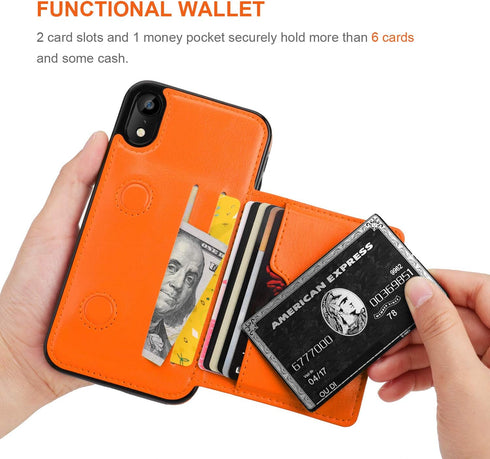 KIHUWEY iPhone XR Wallet Case - Premium Leather Credit Card Holder, Durable Shockproof Protective Cover, Kickstand, 6.1