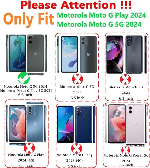 Heavy Duty Case for Moto G 5G 2024/Moto G Play 5G 2024, with Belt Clip, Tempered Glass Protector, Black