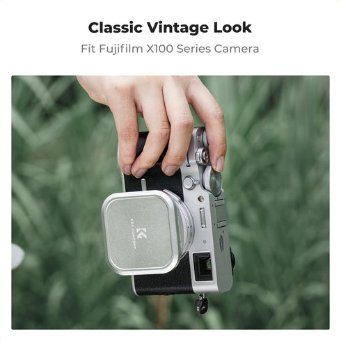 K&F Concept Silver Square Metal Lens Hood Kit for Fujifilm X100/X100F/X100S/X100T/X100V/X100VI