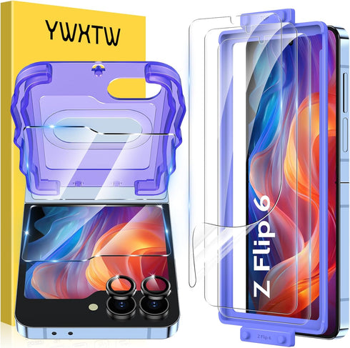 YWXTW EZ Alignment for Samsung Galaxy Z Flip 6 Screen Protector, 3Pcs Inner Soft EPU Film + 2Pcs Front Display Tempered