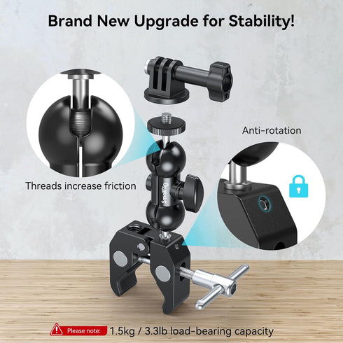 SMALLRIG Camera Mount Clamp Kit, Ball Head Magic Arm with Clamp, Super Clamp with Non-Slip Threads, for Gopro, Webcam, Camera, Phone, Monitor and Light 4373