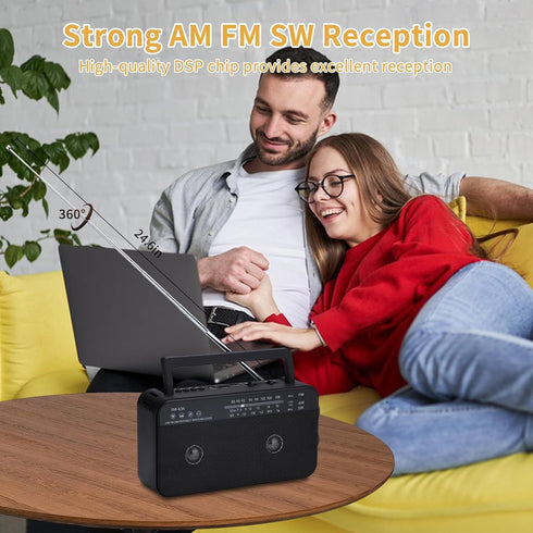 Portable AM FM Shortwave Radio with Bluetooth Speaker, 3X D Cell Batteries or AC Power, Loud Speaker
