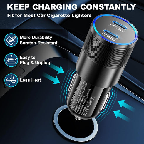 USB C Car Charger 40W, OKRAY 3-Pack 2-Port Type C Fast Charging Car Charger for iPhone 15/14 Pro Max Plus