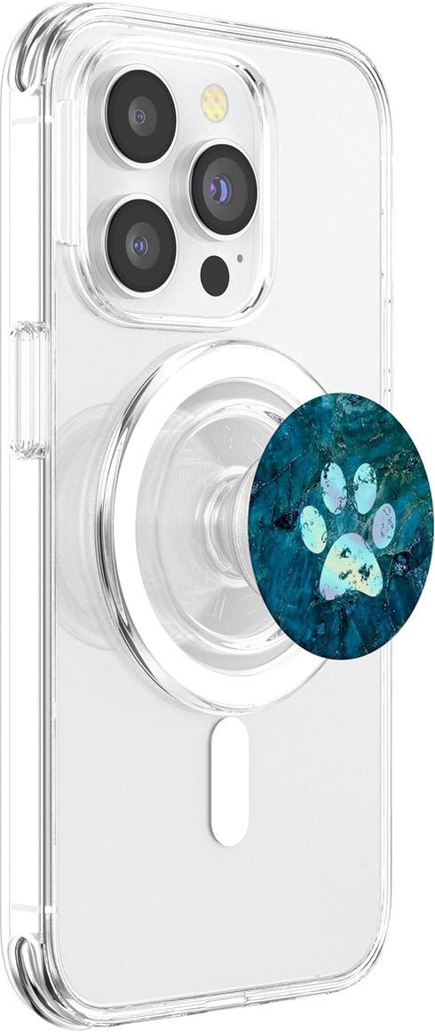 Rainbow Dog Paw Print Blue PopSockets PopGrip for MagSafe, Fun Phone Grip and Stand for Dog Lovers