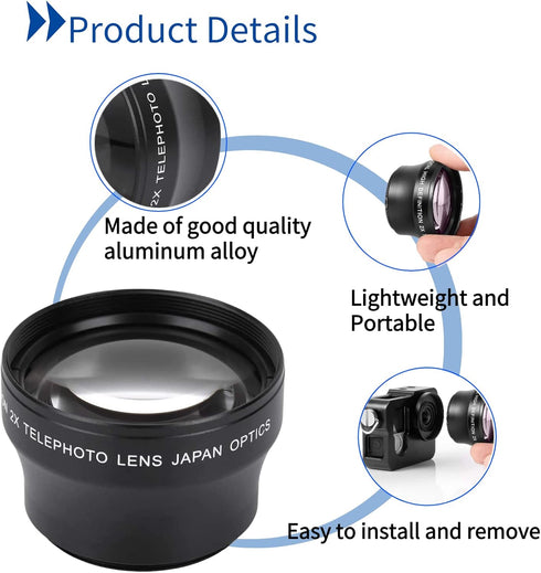 2X Telephoto Lens, HD Converter Lens for 37mm Mount Camera, Doubles Camera Zoom Default