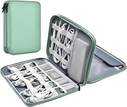 Leather Cord Organizer Bag, Waterproof Travel Case for Charger & Electronic Accessories, Portable Tech Organizer (Light