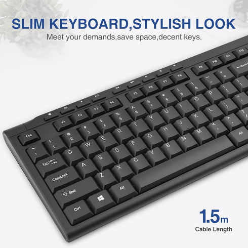 Rii RK907 Ultra-Slim Compact USB Wired Keyboard for Mac and PC, Windows 10/8/7/Vista/XP, Black