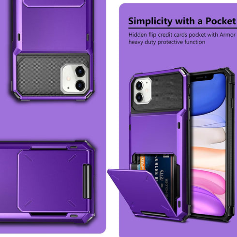 Vofolen Wallet Case for iPhone 11, 4-Card Holder ID Slot, Anti-Scratch Dual Layer Hybrid TPU Bumper, Purple