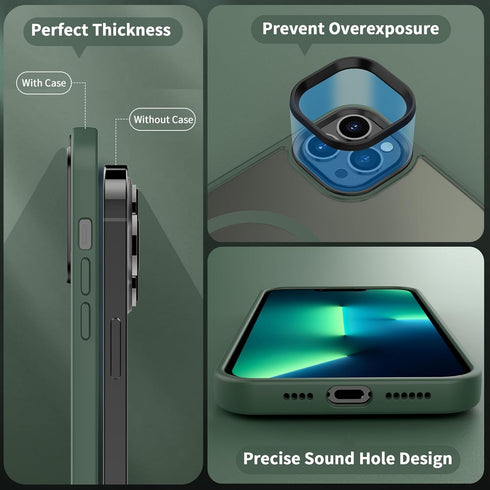 CACOE iPhone 13 Pro Magnetic Case (6.1") - Dark Green, Shockproof, Anti-Fingerprint, MagSafe & Car Mount Compatible.