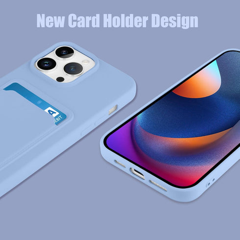 MZELQ Silicone Compatible with iPhone 15 Pro Case, Card Holder Camera Protection Cover + Screen Protector, Card Slot Case Designed for Phone 15 Pro Phone Case -Purple