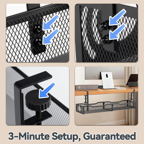 LOVJOYSE 25.3'' Cable Management, Under Desk Cable Management Tray No Drill, Metal Cable Organizer with Clamp for Wire