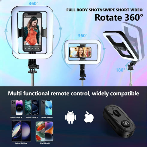 WEIIBDIE Stand,54" Dimmable Foldable Selfie Light with Extendable Phone Holder Selfie Stick with LED Lights