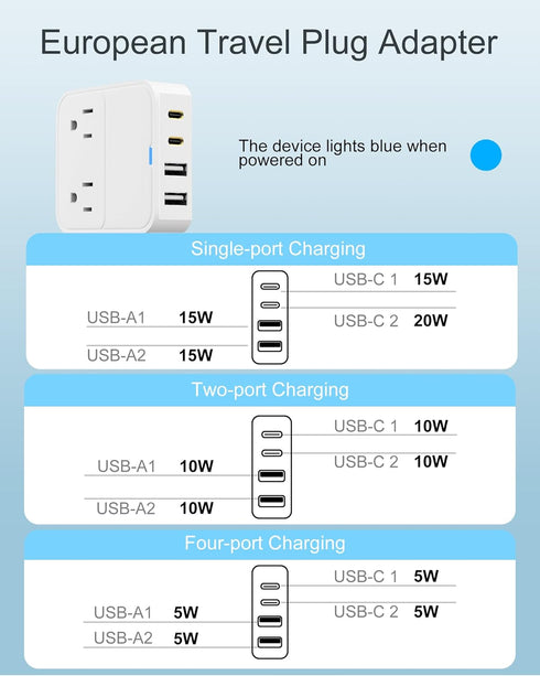 VHBW European Travel Plug Adapter, 20W USB C Power Adapter Fast Charger with 2 AC Outlets