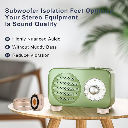 Monosaudio Speaker Isolation Feet 4 Pcs 40x15mm Aluminum Feet Subwoofer Isolation Feet with Non-Slip Rubber Rings/Adhesive/M4 Screws for Audio,Speakers,Subwoofers,Amplifier,DAC,Turntable(Gold)