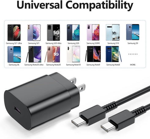 25W USB-C Fast Chargers (2 Pack) & 6ft Cable for Samsung Galaxy S22, S21, S20, Note 20 - Android Phone Charger