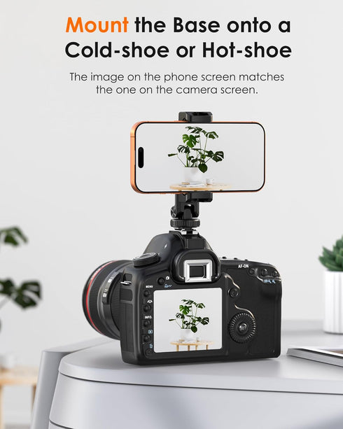 JDHDL 4 1/4" 360 180 Tripod Phone Mount, Dual Phone Holder with Cold Shoe and Screw, Rotates and Tilts Adjustable Cold