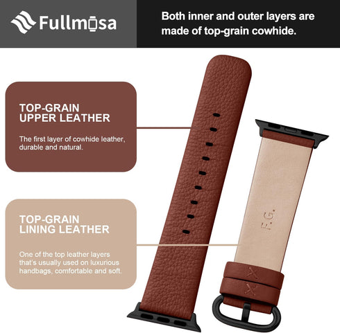 Fullmosa Leather Bands for Apple Watch, Compatible with 49mm 46mm 45mm 44mm 42mm, Brown/Smoky Grey