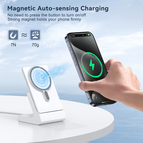 Magnetic Wireless Charger for iPhone, 5000mAh Portable Power Bank, Detachable Mag-Safe Battery Pack, Fast Charging