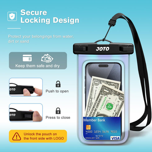 JOTO Universal Waterproof Phone Pouch, Cellphone Dry Bag Case for iPhone 15, Galaxy S23, Pixel up to 7" - Sparkle