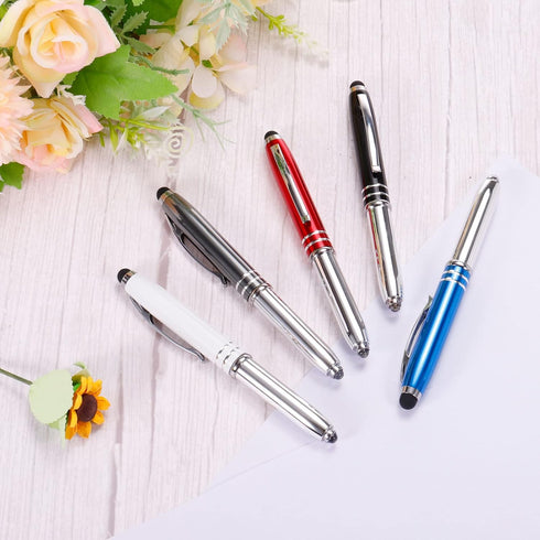 PATIKIL 2 Pack Ballpoint Pen with Stylus Tip and LED Flashlight, 3 in 1 Metal Pen Black Ink 1.0mm Medium Point