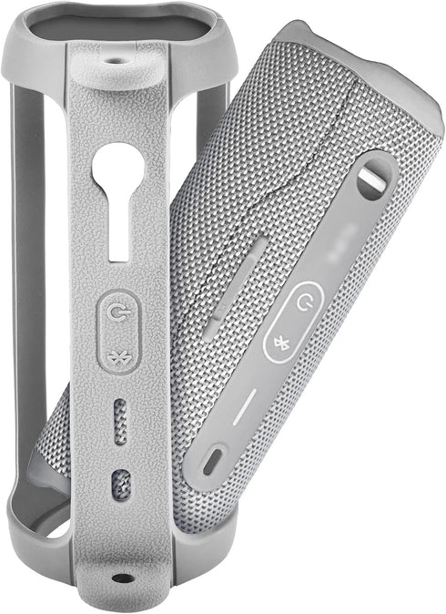 Silicone Case for JBL FLIP 6, Waterproof Portable Bluetooth Speaker Cover with Shoulder Strap and Carabiner - Grey