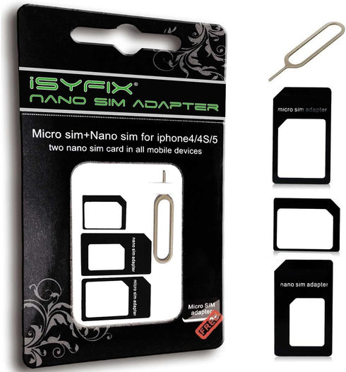 iSYFIX Sim Card Adapter Nano Micro - Standard 4 in 1 Converter Kit