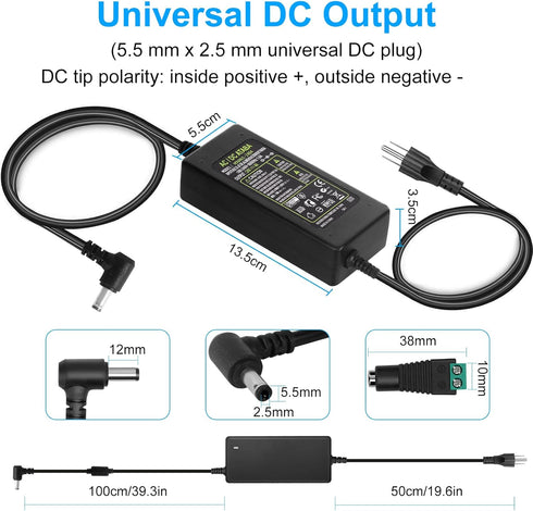 HOUHUI 24V 4A Power Supply Adapter, AC 100-240V to DC 24 Volt 4 Amp 96W Suit 3A 2A 1A Device Transformer AC/DC Power Adapter Converter with 5.5x2.5mm Plug for LED Strip Light CCTV Camera LCD Monitor